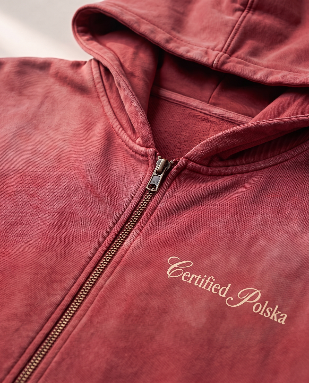 Bluza zip hoodie - washed red