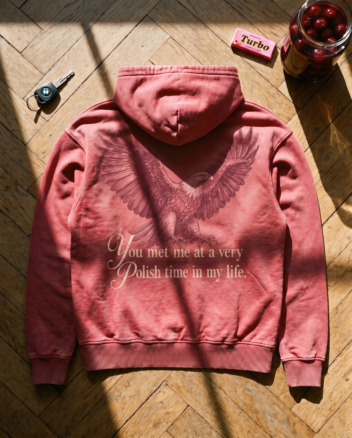 Bluza zip hoodie - washed red