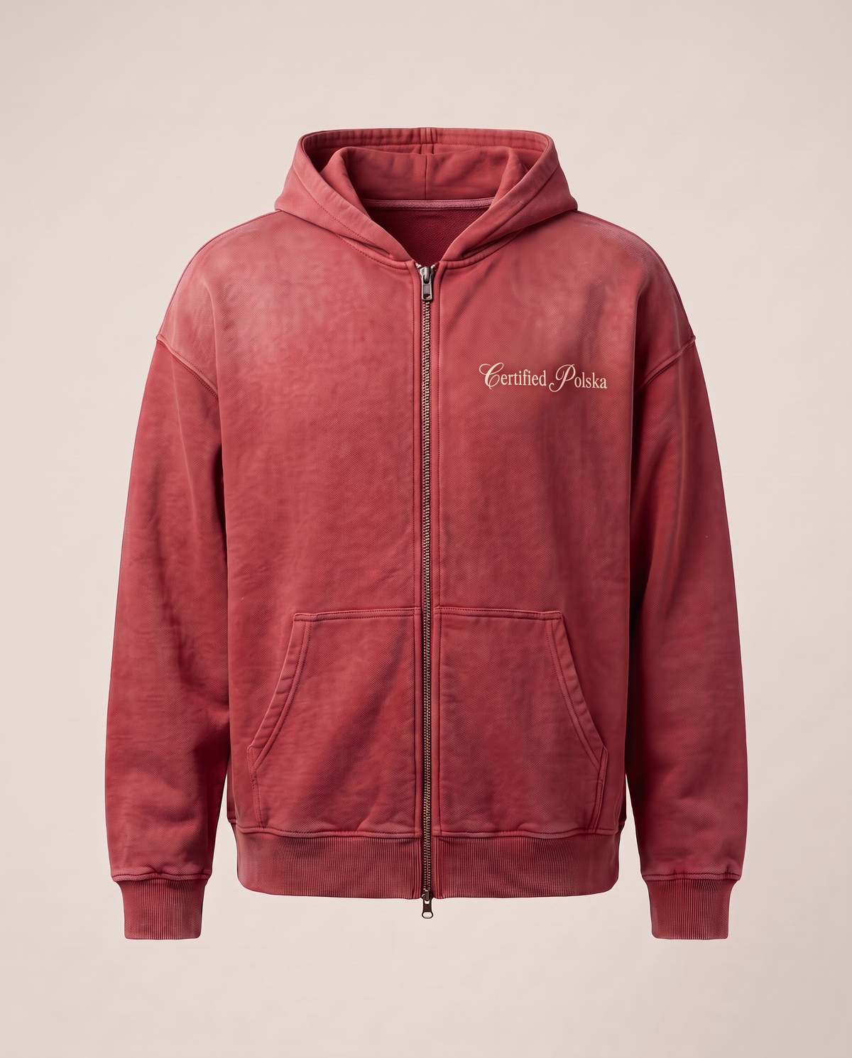 Bluza zip hoodie - washed red